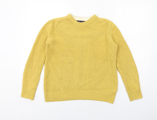 Marks and Spencer Womens Yellow Round Neck Cotton Pullover Jumper Size XS