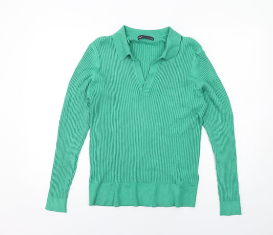Marks and Spencer Womens Green Collared Viscose Pullover Jumper Size 18