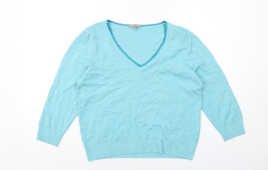 Per Una Womens Blue V-Neck Viscose Pullover Jumper Size 18