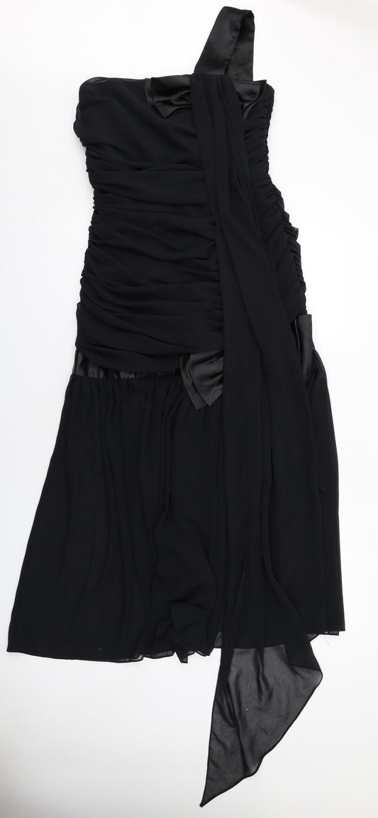 Mr.K.&Co. Womens Black Polyester Shift Size 16 One Shoulder Zip