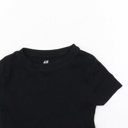 H&M Girls Black Cotton Basic T-Shirt Size 9-10 Years Round Neck Pullover