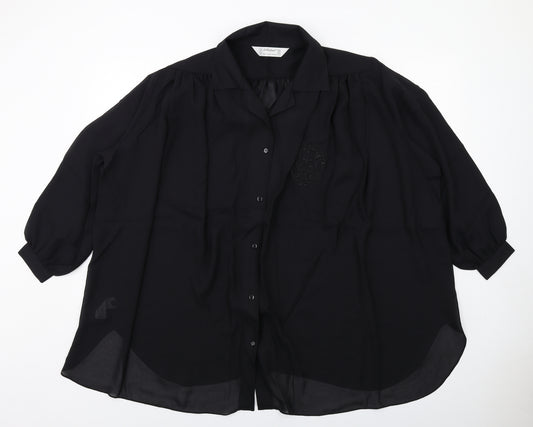 St Michael Womens Black Polyester Basic Button-Up Size 12 Collared