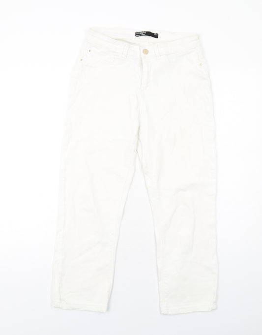 Dunnes Stores Womens White Cotton Straight Jeans Size 10 L24 in Regular Zip