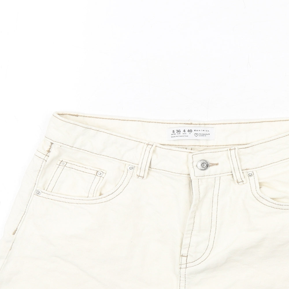 Denim & Co. Womens Ivory Cotton Cut-Off Shorts Size 8 L6 in Regular Zip