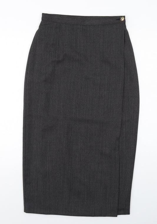 Marks and Spencer Womens Grey Geometric Polyester Wrap Skirt Size 12 Button