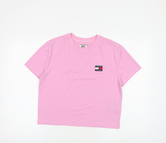 Tommy Hilfiger Womens Pink Cotton Cropped T-Shirt Size S Round Neck