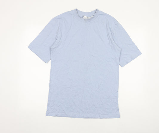 COLLUSION Womens Blue 100% Cotton Basic T-Shirt Size 2XS Mock Neck