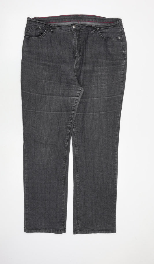 Per Una Womens Grey Cotton Straight Jeans Size 18 L30 in Regular Zip