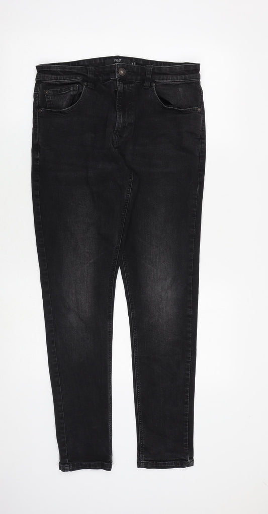 NEXT Mens Black Cotton Skinny Jeans Size 32 in L30 in Slim Zip