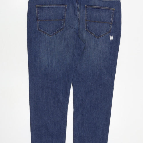 Marks and Spencer Mens Blue Cotton Straight Jeans Size 36 in L29 in Slim Zip