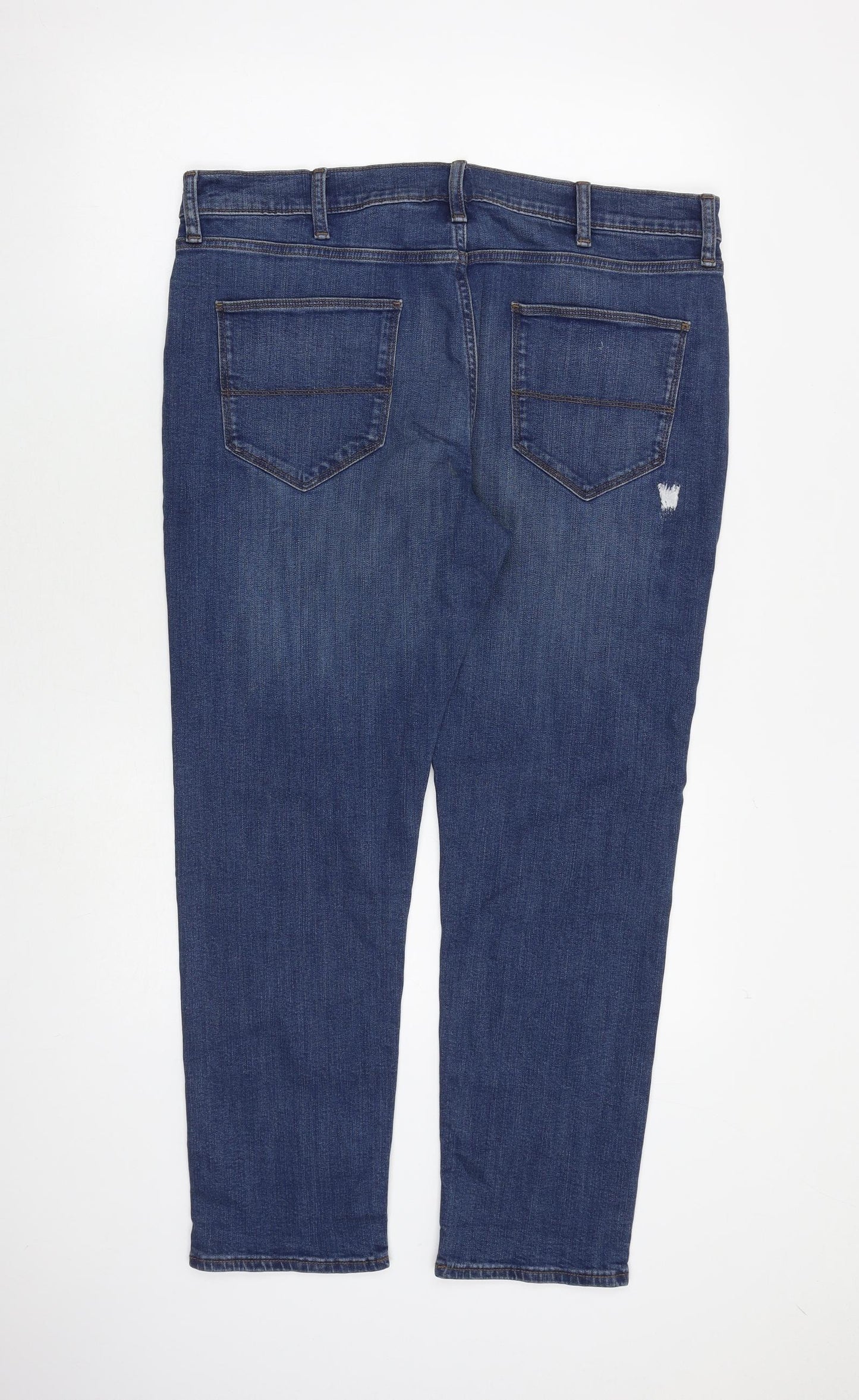 Marks and Spencer Mens Blue Cotton Straight Jeans Size 36 in L29 in Slim Zip