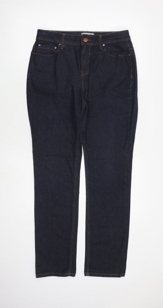 Per Una Womens Blue Cotton Straight Jeans Size 14 L30 in Regular Zip