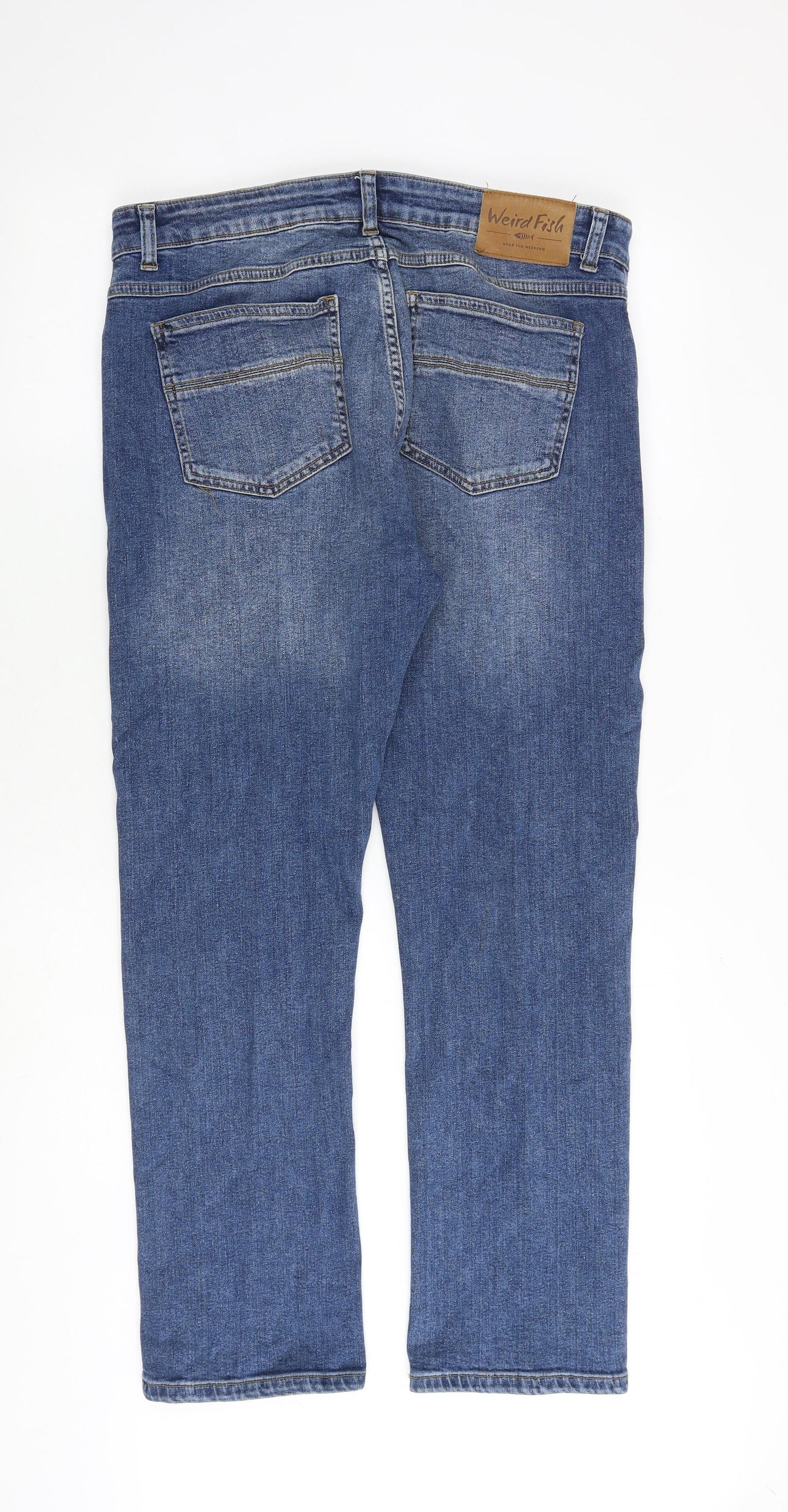 Weird Fish Mens Blue Cotton Straight Jeans Size 36 in L29 in Slim Zip