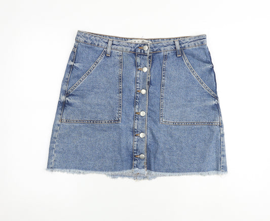 Denim & Co. Womens Blue Cotton A-Line Skirt Size 14 Button