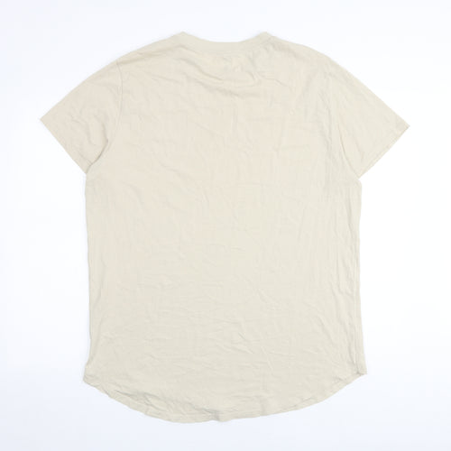 H&M Mens Beige Cotton T-Shirt Size XL Round Neck