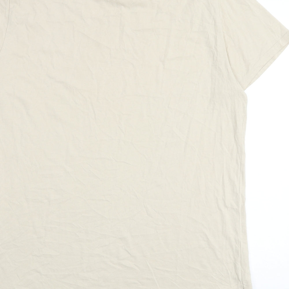 H&M Mens Beige Cotton T-Shirt Size XL Round Neck