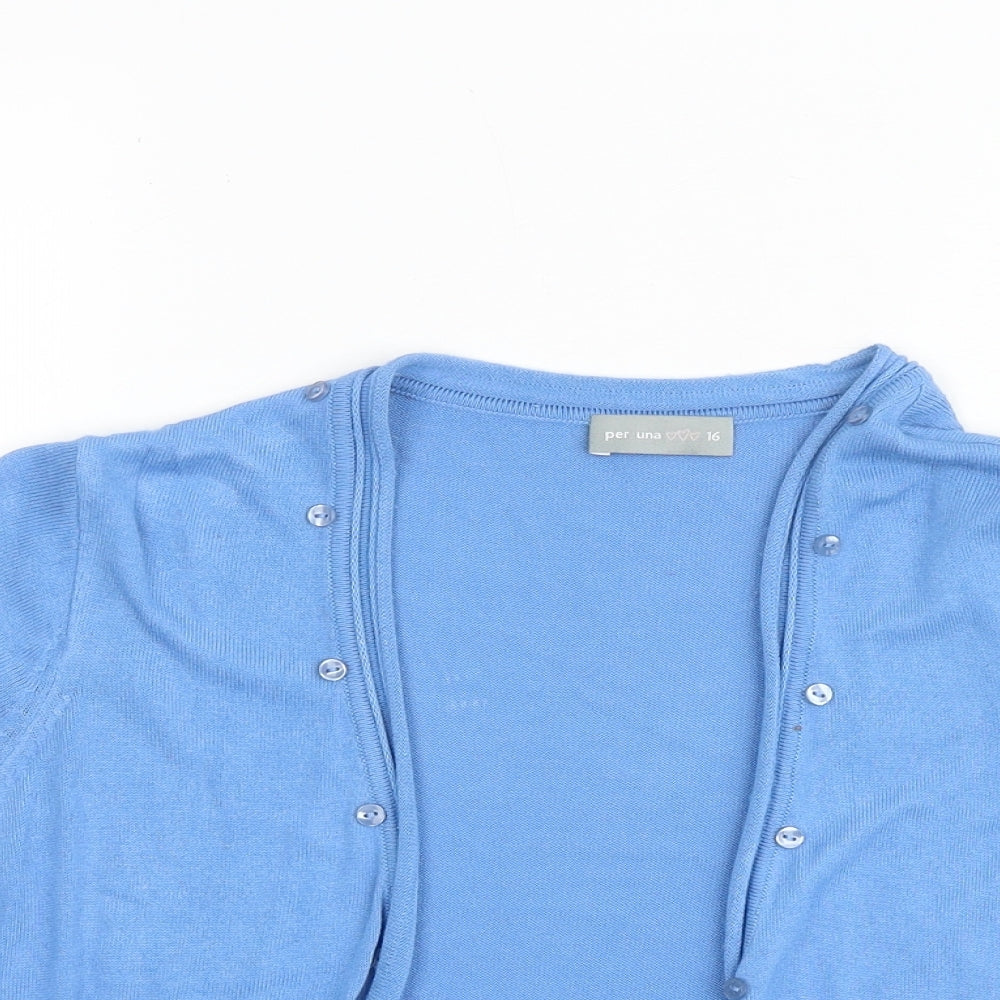 Per Una Womens Blue V-Neck Viscose Cardigan Jumper Size 16