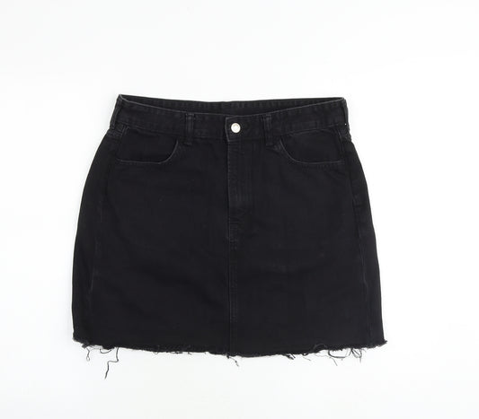 H&M Womens Black Cotton A-Line Skirt Size 14 Zip