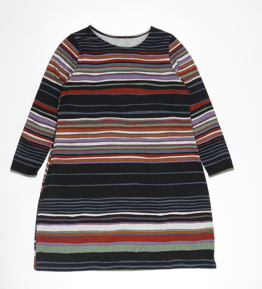 Bonmarché Womens Multicoloured Striped Polyester T-Shirt Dress Size 16 Boat Neck Pullover