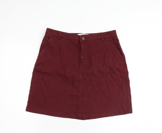 Fat Face Womens Red Cotton A-Line Skirt Size 14 Zip