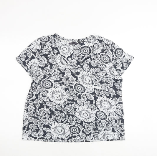 Marks and Spencer Womens Grey Geometric Polyester Basic T-Shirt Size 16 V-Neck