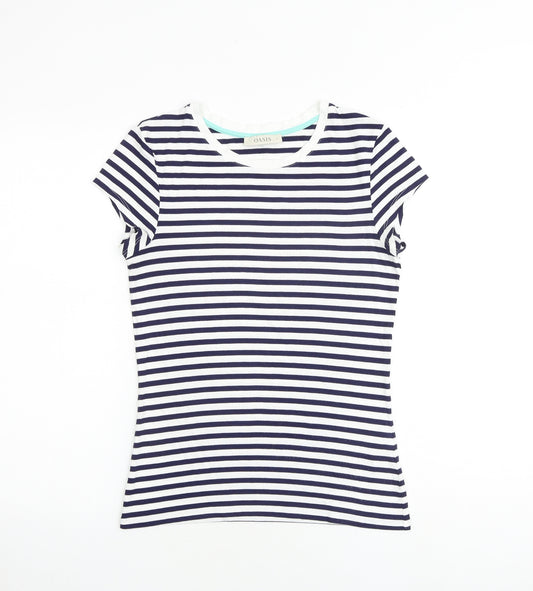 Oasis Womens Blue Striped Viscose Basic T-Shirt Size S Round Neck