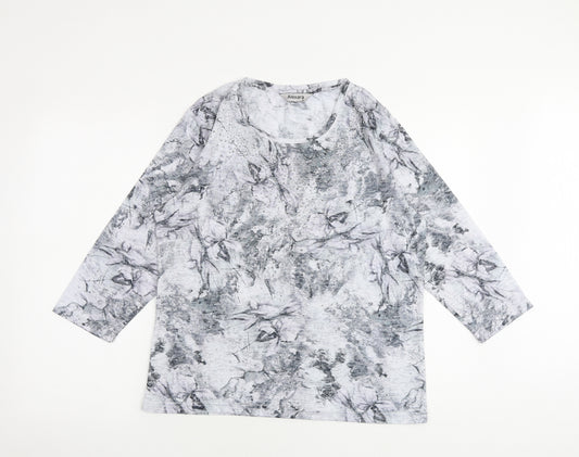 Alexara Womens Grey Geometric Polyester Basic T-Shirt Size 16 Round Neck