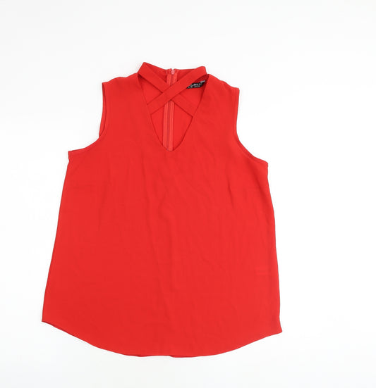 Select Womens Red Polyester Basic Tank Size 12 V-Neck - Cut Out