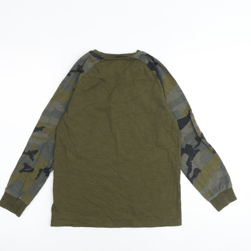 NEXT Boys Green Camouflage 100% Cotton Basic Casual Size 9 Years Round Neck Pullover