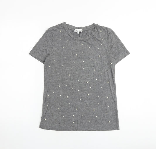 Warehouse Womens Grey Viscose Basic T-Shirt Size 8 Round Neck