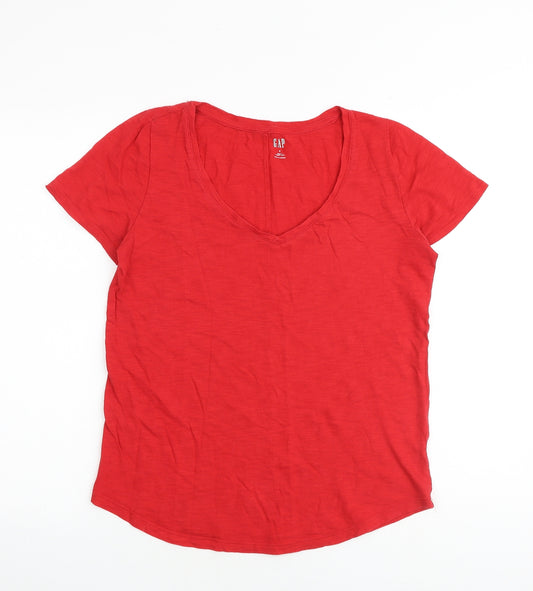 Gap Womens Red Polyester Basic T-Shirt Size S V-Neck