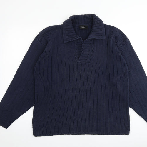 NEXT Mens Blue Collared Cotton Pullover Jumper Size L Long Sleeve