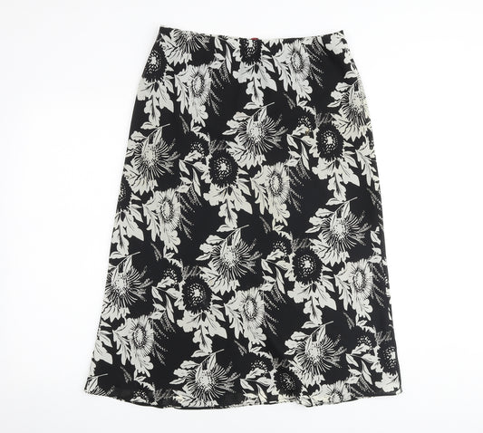 Bonmarché Womens Black Floral Polyester A-Line Skirt Size 12