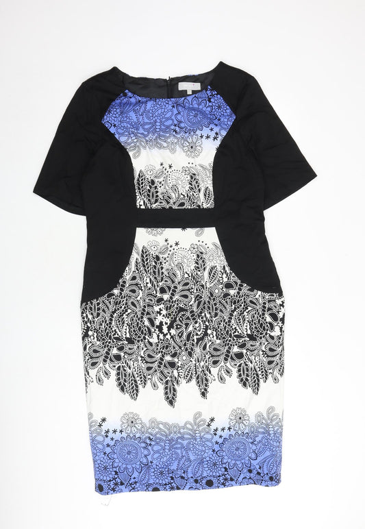 Per Una Womens Multicoloured Paisley Cotton Pencil Dress Size 16 Boat Neck Zip