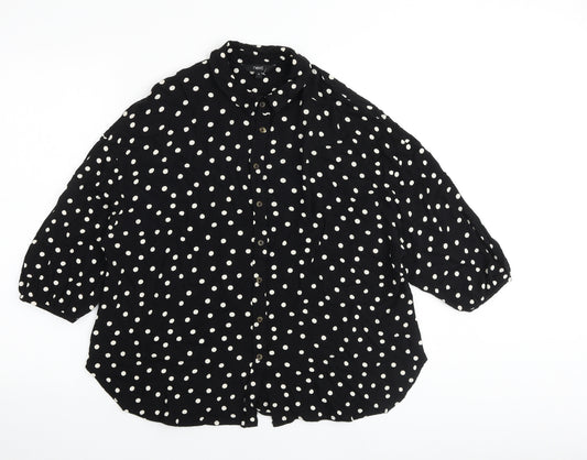 NEXT Womens Black Polka Dot Viscose Basic Button-Up Size 12 Collared