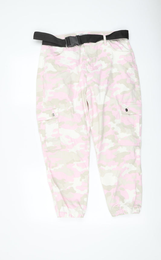 Select Womens Pink Camouflage Cotton Tapered Jeans Size 16 L25 in Regular Button - Cargo Cropped