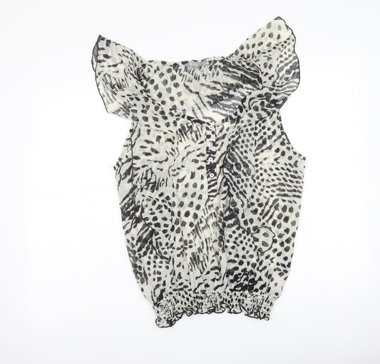 Mia Moda Womens Beige Animal Print Polyester Basic Blouse Size 16 Scoop Neck