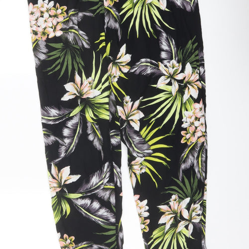 Wallis Womens Black Floral Viscose Trousers Size 12 L27 in Regular