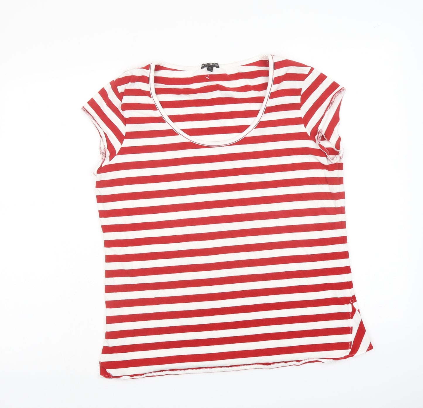 Marks and Spencer Womens Red Striped Cotton Basic T-Shirt Size XL Scoop Neck