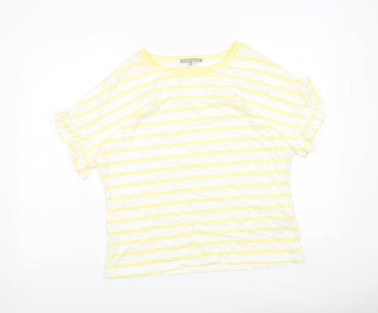 Oliver Bonas Womens Yellow Striped Cotton Basic T-Shirt Size 10 Round Neck