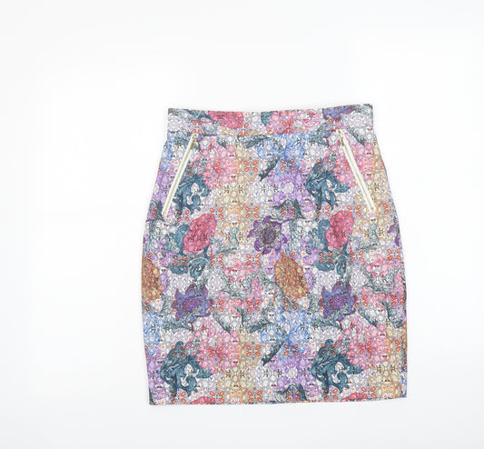 H&M Womens Multicoloured Floral Polyester A-Line Skirt Size 10 Zip
