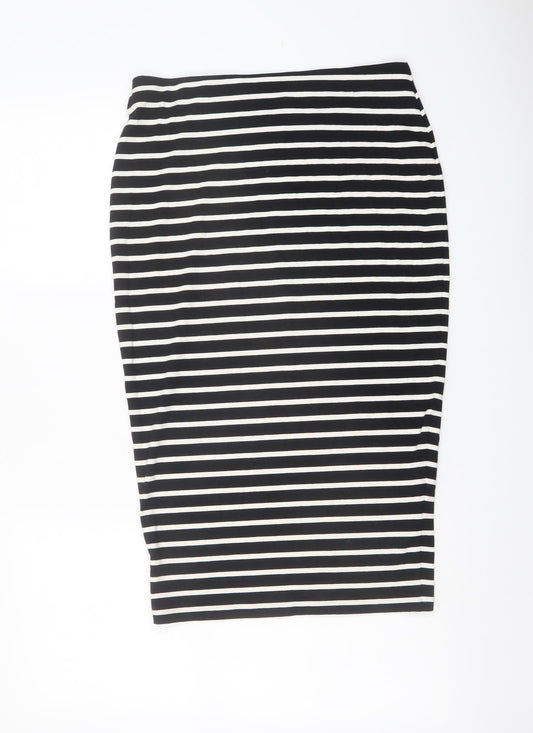 Marks and Spencer Womens Black Striped Viscose Bandage Skirt Size 8
