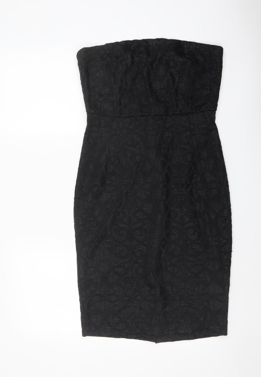 River Island Womens Black Polyester Shift Size 12 Off the Shoulder Zip