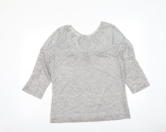 Casamia Womens Grey Polyester Basic Blouse Size S Round Neck