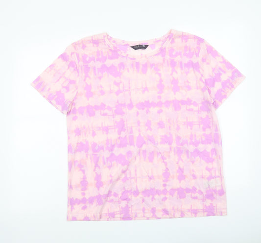 Marks and Spencer Womens Pink Polyester Basic T-Shirt Size 12 Crew Neck - Tie Dye