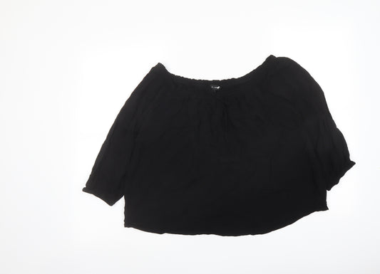 New Look Womens Black Viscose Basic Blouse Size 12 Boat Neck