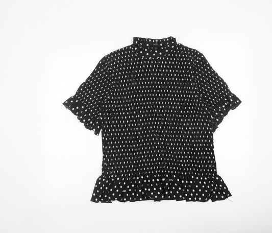 River Island Womens Black Polka Dot Polyester Basic Blouse Size 18 Mock Neck - Shirred