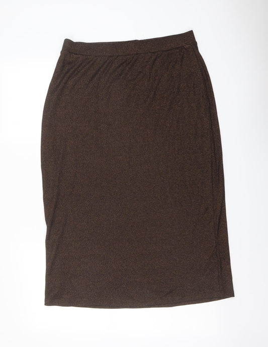 Marks and Spencer Womens Brown Cotton Straight & Pencil Skirt Size 14