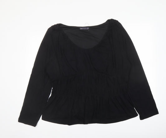 Marks and Spencer Womens Black Polyester Basic T-Shirt Size 20 Boat Neck - Peplum
