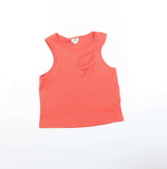 River Island Girls Orange Polyester Cropped Tank Size 9-10 Years Round Neck Pullover
